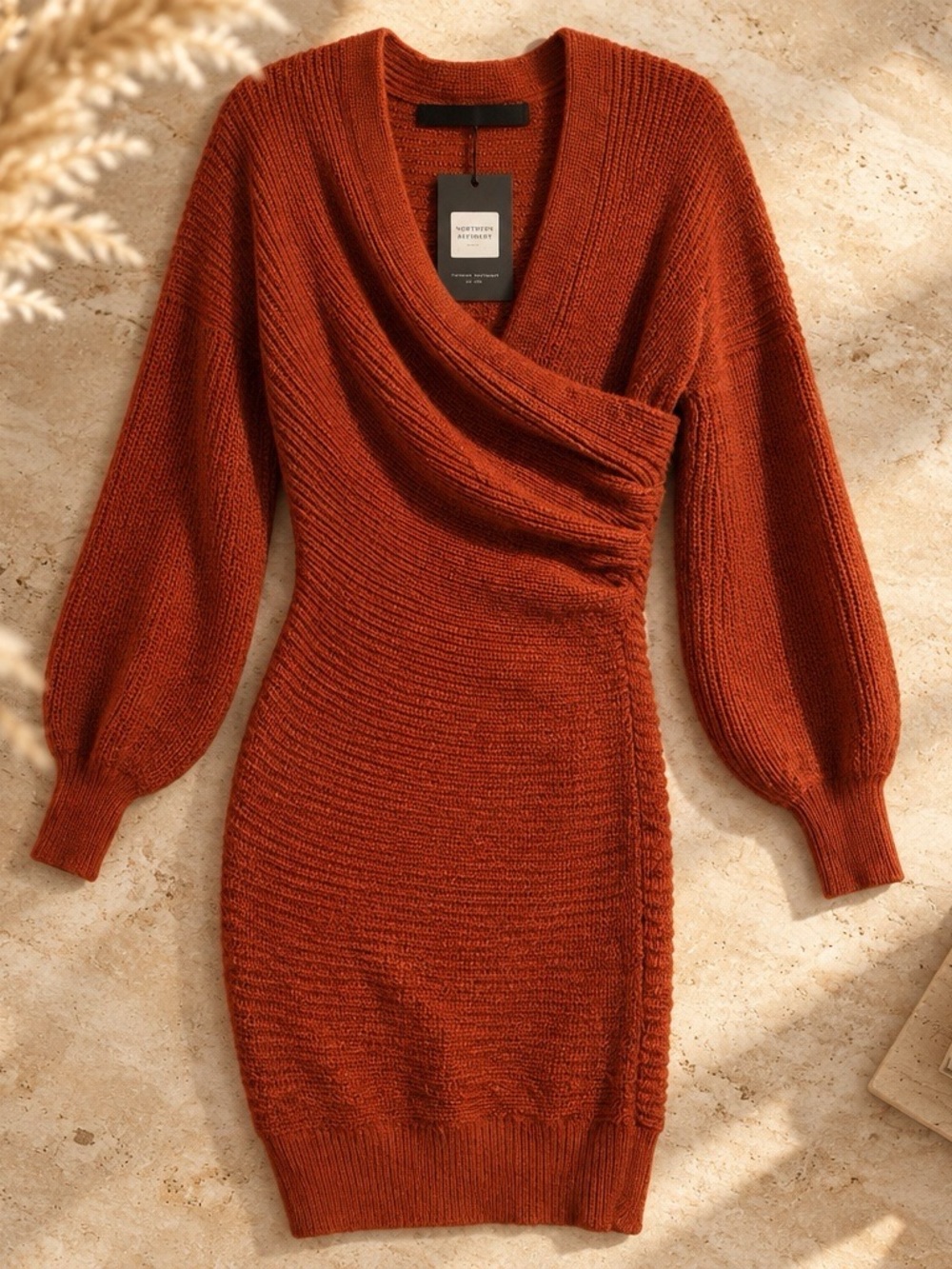 Fashion Nova Burnt Orange sweater Knit Long Sleeve Dress